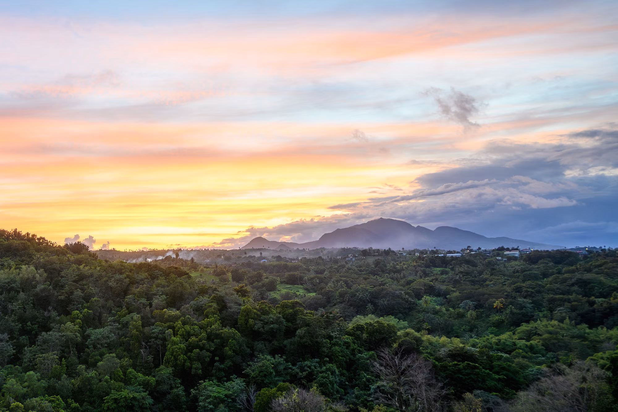 Sunset over the rainforest interior of Dominica
